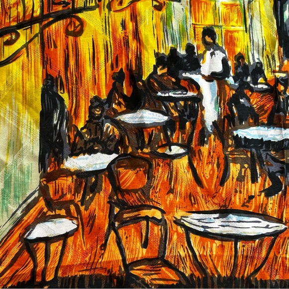 100% Silk Scarf – Colorful Blue Green Orange Abstract Art – Square 32.5” x 35” - Picture 5 of 9